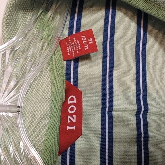 Izod Striped Green Blue Polo Shirt - Picture 2 of 4